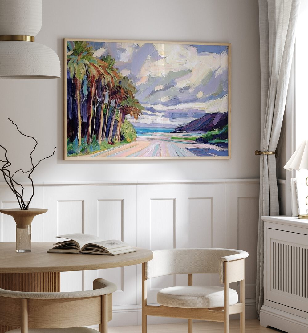 Vibrant artwork featuring a scenic ROAD TO THE BEACH, perfect for inspiring beach adventures and relaxation at home.