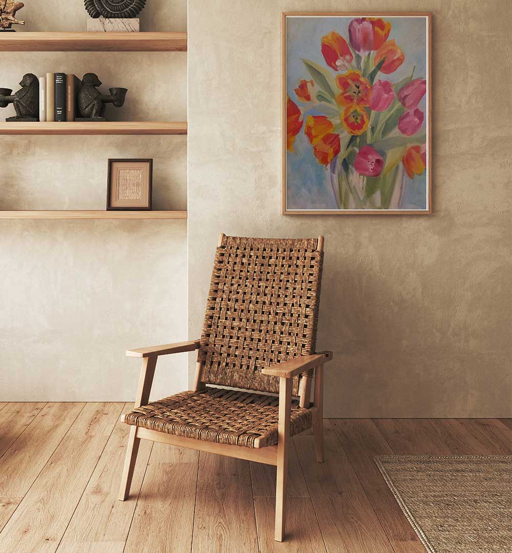 RED AND ORANGE TULIPS , FLORAL FLOWER PAINTINGS