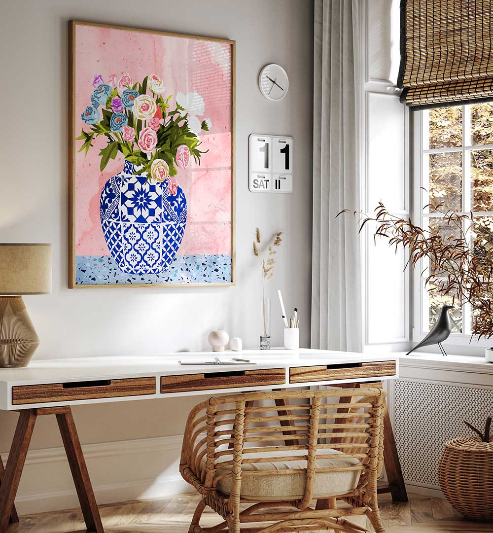 CERAMIC PLANTER , FLORAL FLOWER PAINTINGS