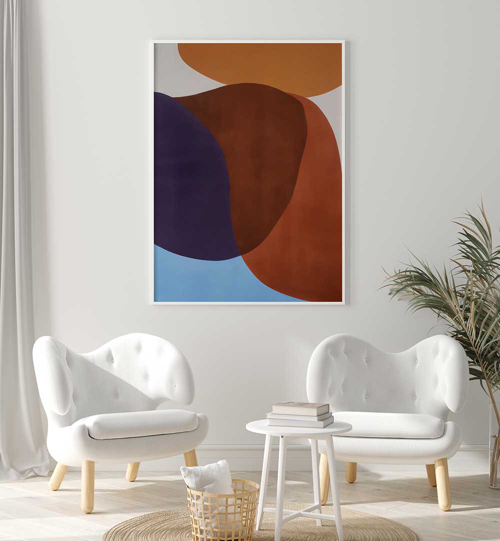 FREE FORM , ABSTRACT PAINTINGS with bold organic shapes in warm tones, enhancing modern living spaces with creative flair.