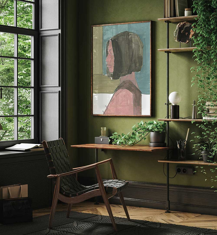 Stylish interior featuring FEMALE PORTRAIT I, PORTRAITS, enhancing the artistic charm of the space with elegance.