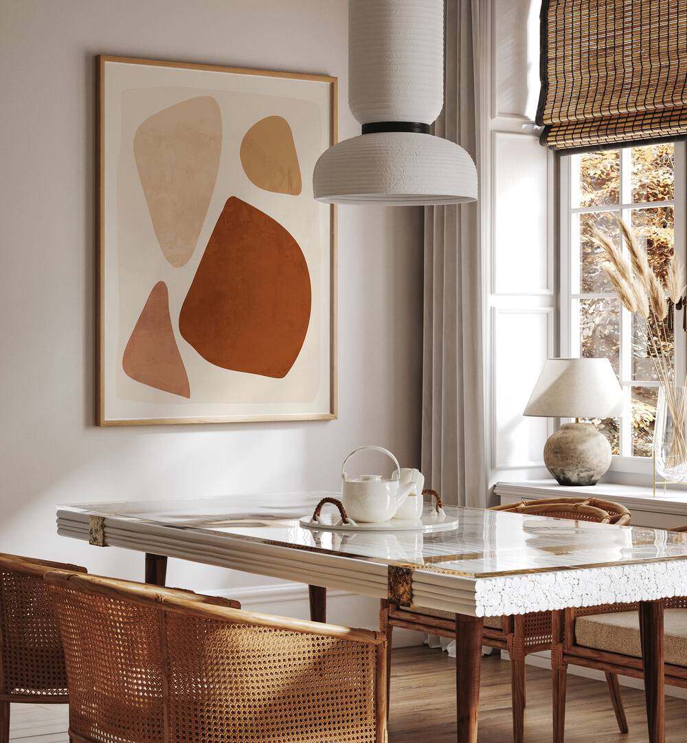 Stylish living room featuring ABSTRACT SHAPES IX, GEOMETRIC ART PRINTS, enhancing modern decor with geometric elegance.