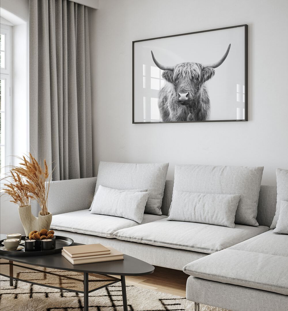Stylish living room featuring HIGHLAND BULL, ANIMAL PAINTINGS that capture the beauty of wildlife and charm.