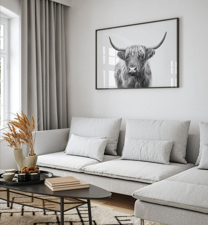 Stylish living room featuring HIGHLAND BULL, ANIMAL PAINTINGS that capture the beauty of wildlife and charm.