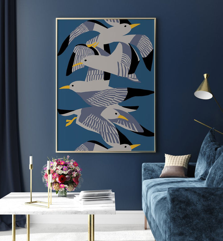 Stylish INDIGO SEAGULLS, ANIMAL PAINTINGS bring serenity and artistry to your living space with graceful seagulls.