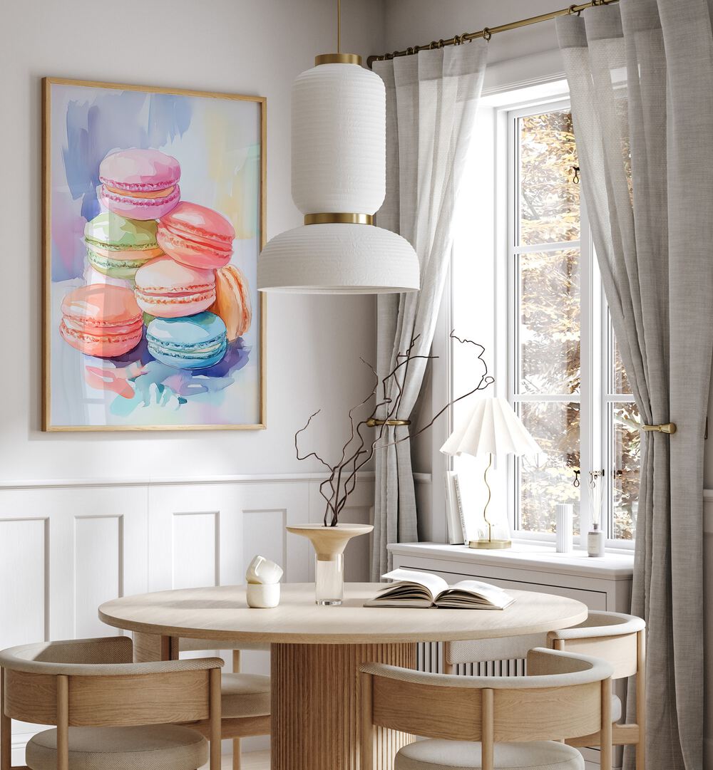 Bright and inviting COLORFUL MACARON, BAR art enhances your café decor, celebrating sweet indulgence.