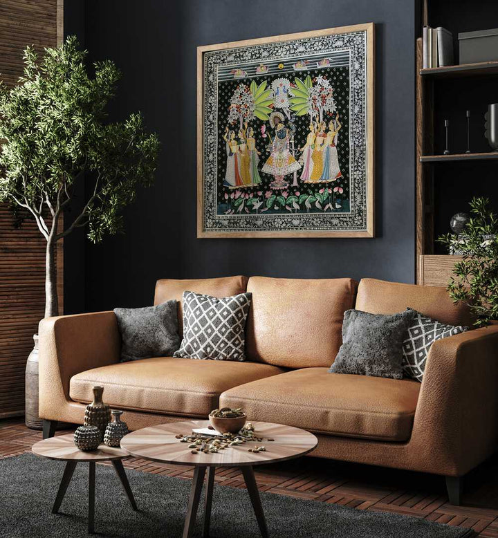 Elegant SHRINATH JI PICHWAI, INDIAN ART PAINTINGS, enhancing home decor with Lord Krishna's divine charm.