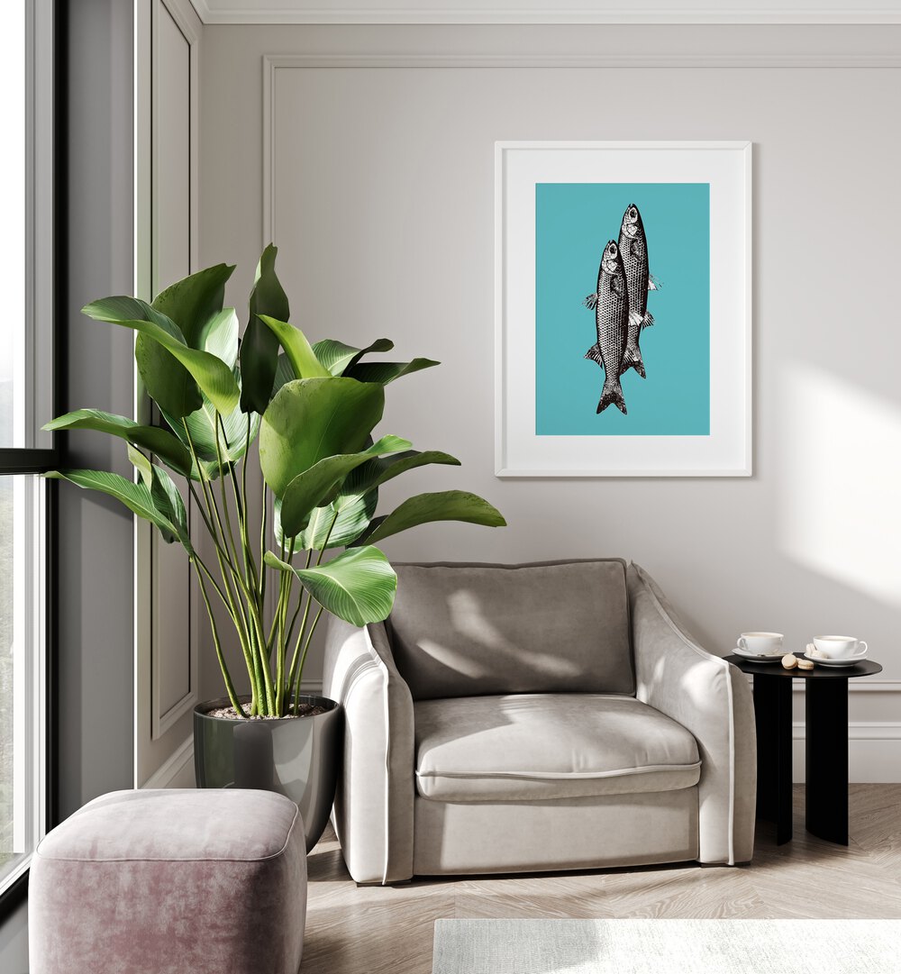 Stylish TWO FISHES, KITCHEN POSTERS add a vibrant touch to your culinary space, perfect for any kitchen decor.