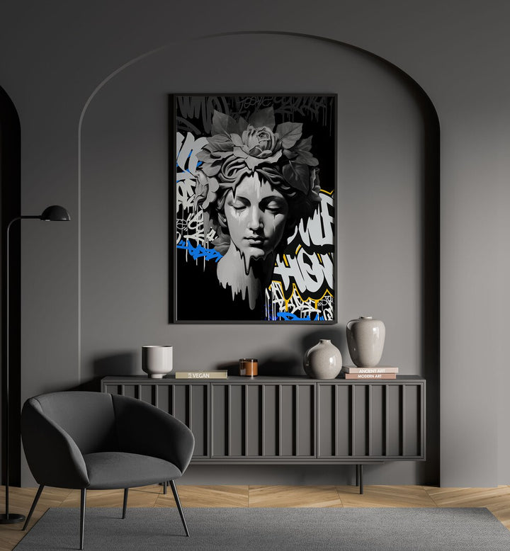 STREET SELENE, ALTERED ART PRINTS by Dikhotomy adds urban creativity to your space with its captivating design.