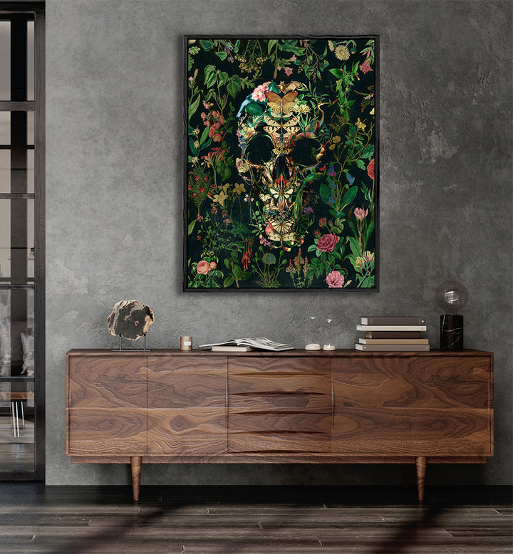 PAPILLON SKULL I  , FLORAL FLOWER PAINTINGS