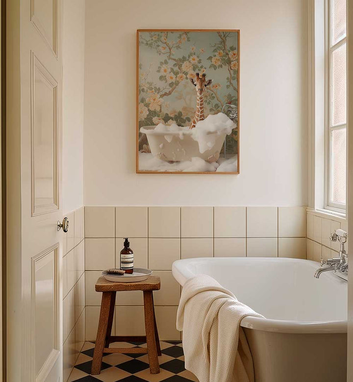 GIRAFFE BLOSSOM BATH , BATHROOM ART PRINTS