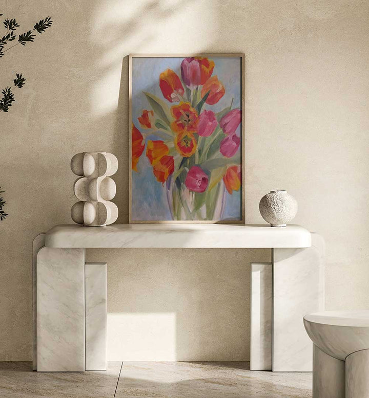RED AND ORANGE TULIPS , FLORAL FLOWER PAINTINGS