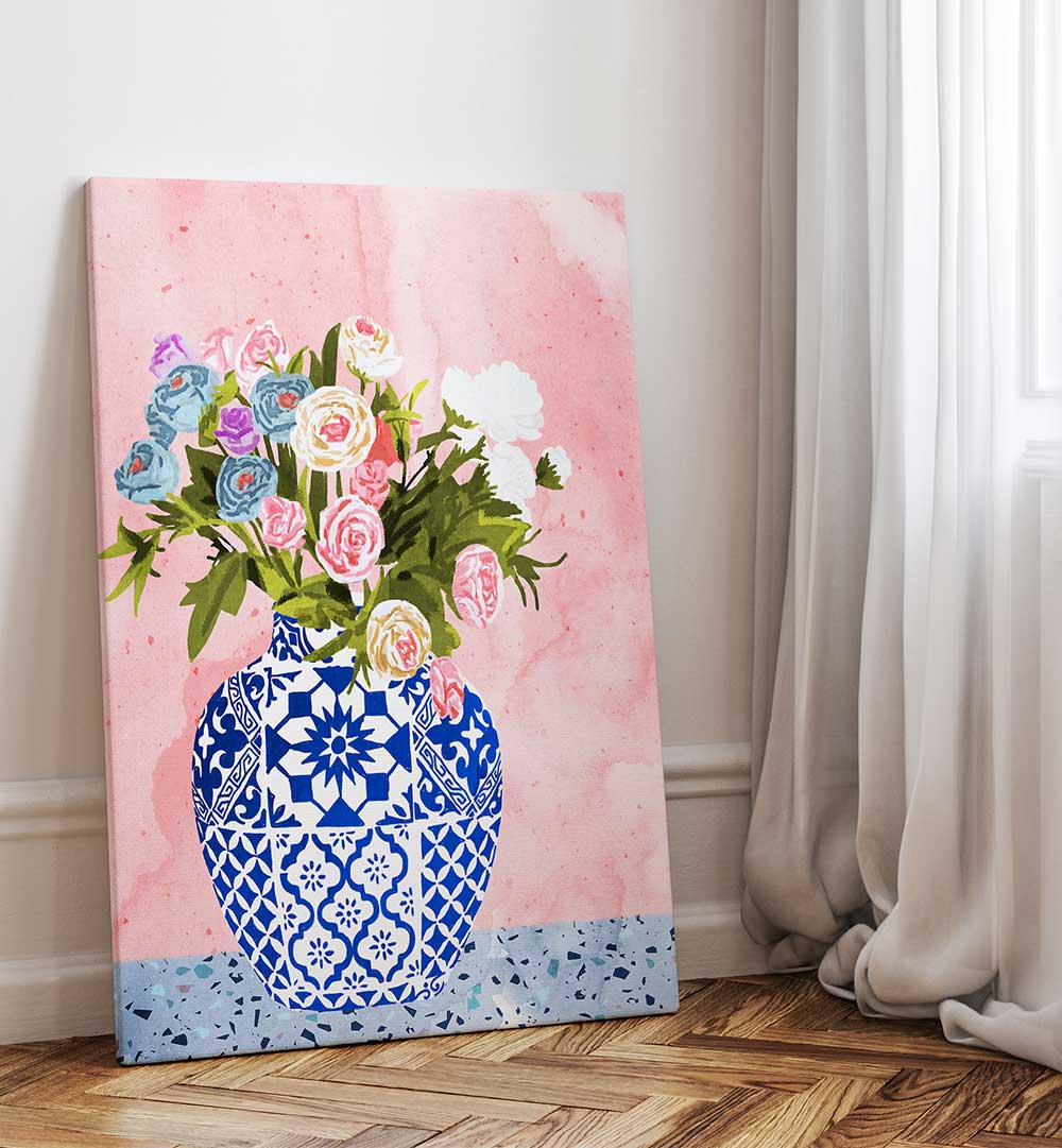 CERAMIC PLANTER , FLORAL FLOWER PAINTINGS