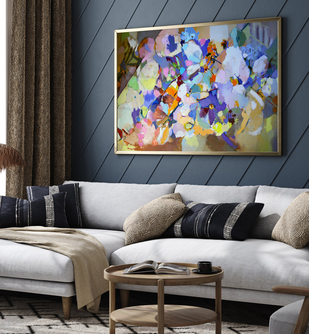 Vibrant SUMMER FLOWERS, ABSTRACT PAINTINGS enrich home decor with blooming floral beauty and summer essence.