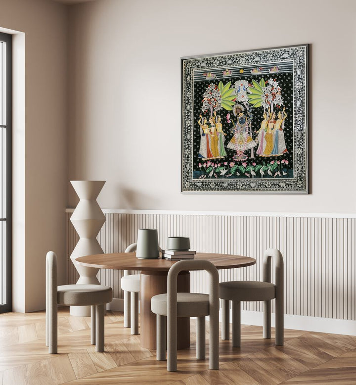 SHRINATH JI PICHWAI, INDIAN ART PAINTINGS enhancing modern decor with divine artistry and vibrant colors.