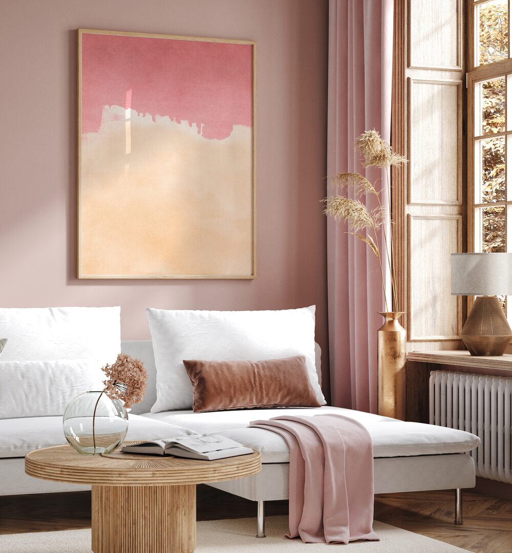 Elevate your space with PEACHY PINK SKIES, ABSTRACT PAINTINGS, capturing serene twilight hues beautifully.