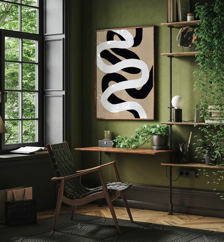 Stylish interior featuring EXPRESSIONIST CURVES II, ABSTRACT PAINTINGS, enhancing modern home decor with elegance.