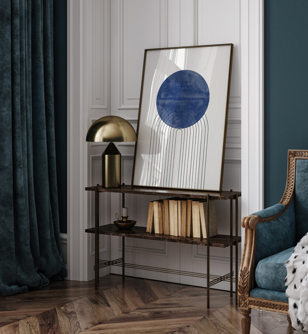 Elegant interior featuring BLUE MOON NO II., ABSTRACT PAINTINGS, enhancing the aesthetic with its captivating design.
