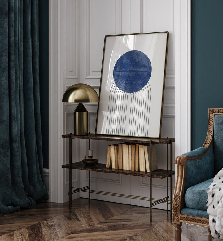 Elegant interior featuring BLUE MOON NO II., ABSTRACT PAINTINGS, enhancing the aesthetic with its captivating design.