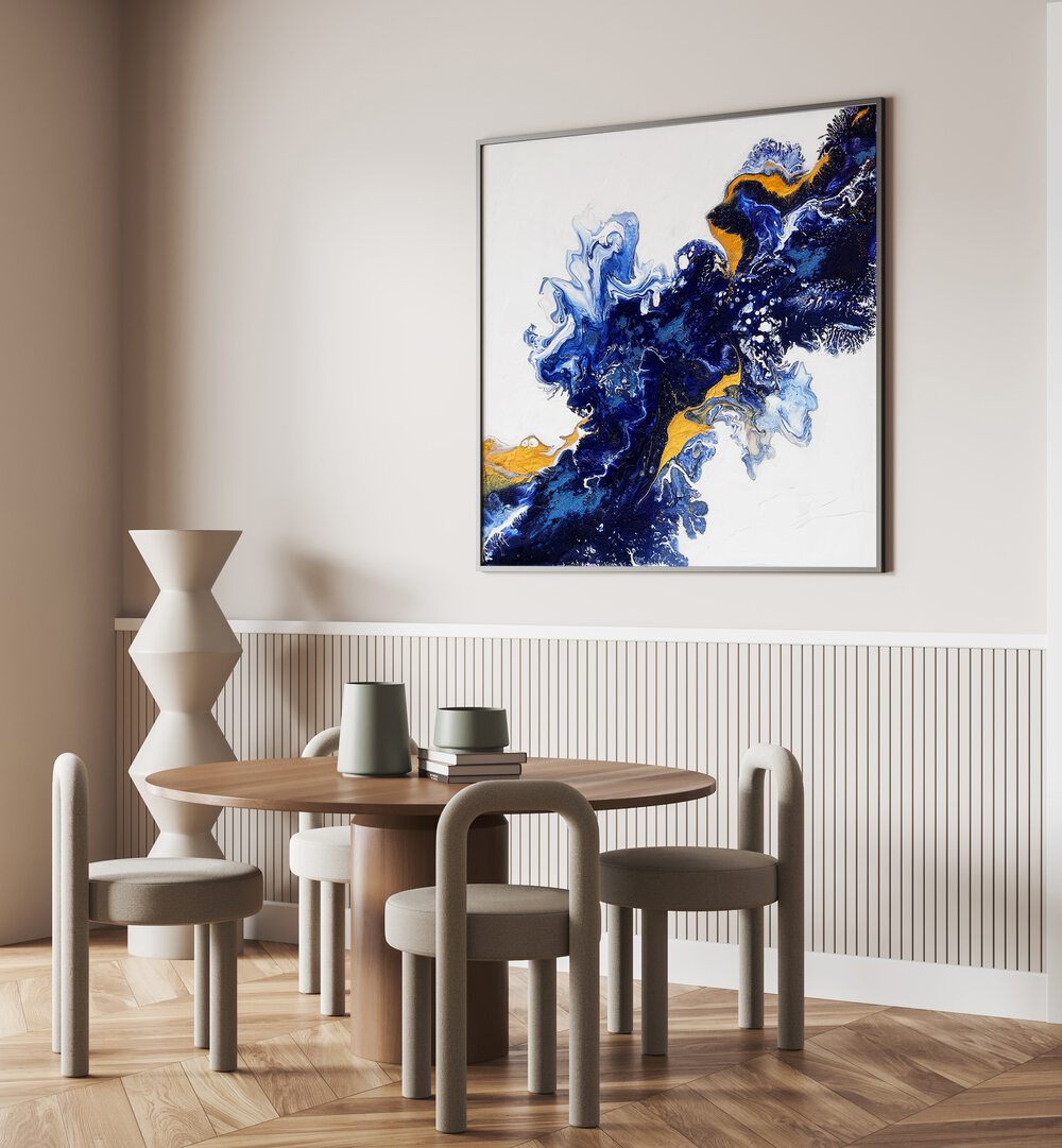 Stunning interior featuring THE INNER WELL, ABSTRACT PAINTINGS, bringing tranquility and beauty to the space.