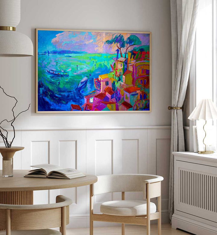 Vibrant coastal wall art NATURE INSPIRED LANDSCAPE II , LANDSCAPE PAINTINGS hung in modern living room