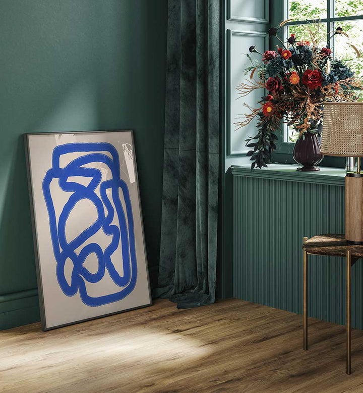 LINE ART IN COBALT BLUE IV , LINE ART PAINTINGS