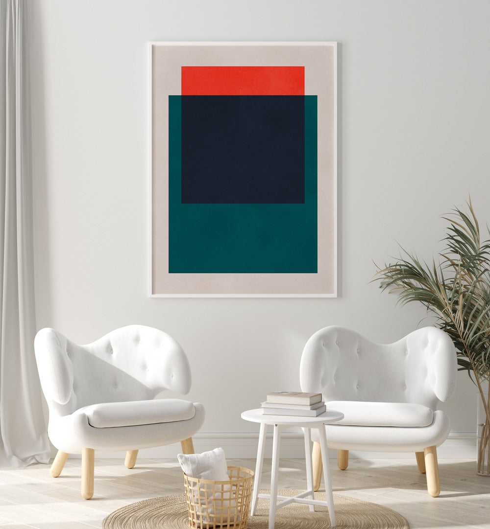 Bright living space featuring COLORFUL OVERLAY XIII, GEOMETRIC ART PRINTS, perfect for vibrant and stylish decor.