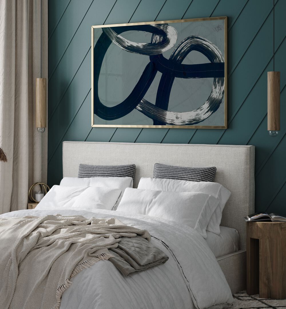 Stylish UNDER OVER, ABSTRACT PAINTINGS enhance a modern bedroom with elegance and versatility. Perfect for your decor!
