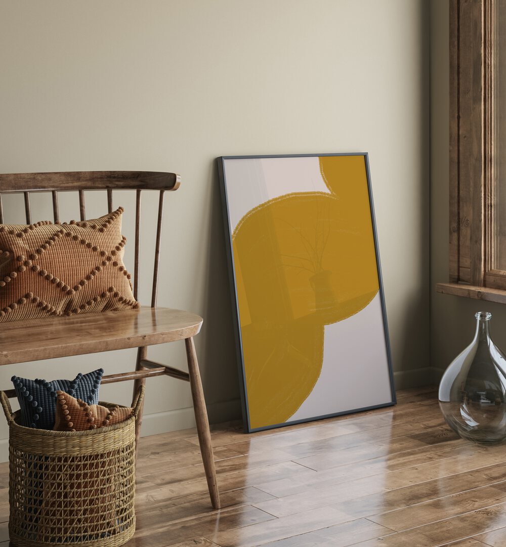 Vibrant MUSTARD SHAPE ORGANIC, ABSTRACT PAINTINGS elevate modern spaces with artistic expression and captivating color.