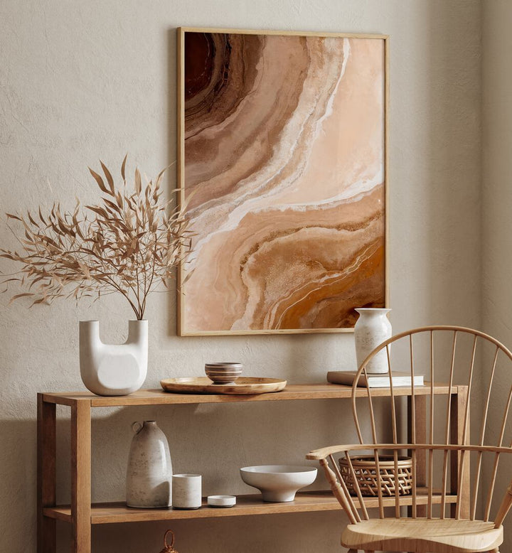 Elegant decor featuring SANDSTONE IN BROWN HUES, ABSTRACT PAINTINGS blends rich browns for a stunning centerpiece.