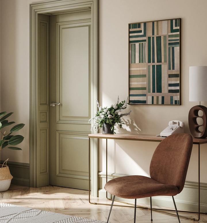 Stylish room featuring PAPER CUT NO.8 II, ABSTRACT PAINTINGS, enhancing the contemporary decor with its captivating design.