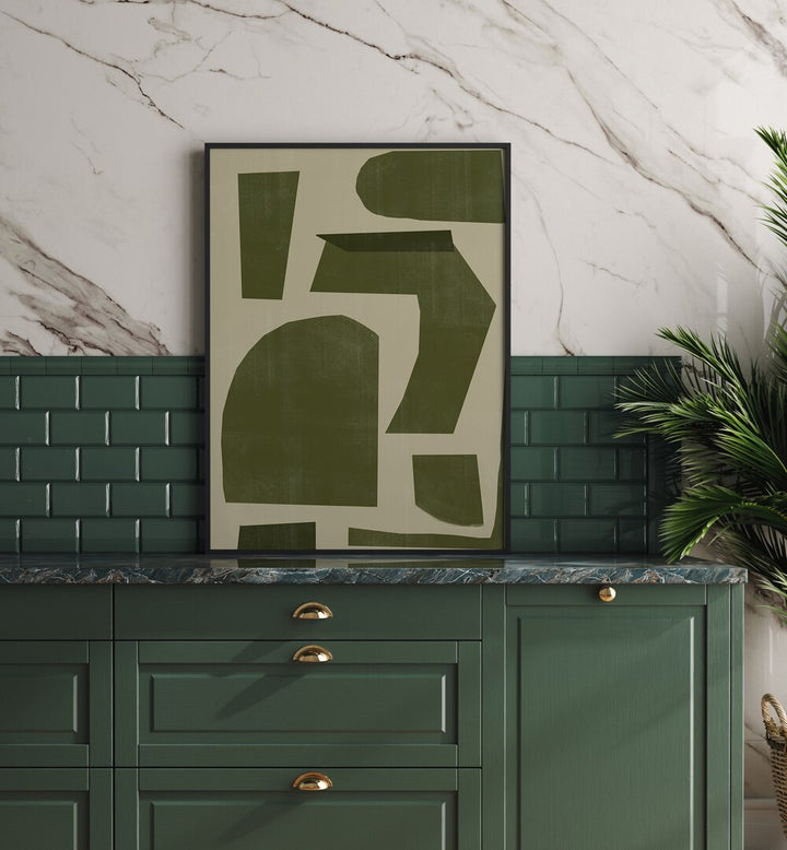 Stylish abstract painting "GREEN COMPOSITION I," from The Miuus Studio, enhances modern decor with artistic depth.