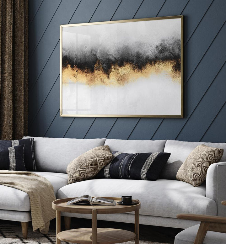 Elegant SKY II, ABSTRACT PAINTINGS showcased above a cozy sofa, enhancing modern home decor with vibrant artistry.