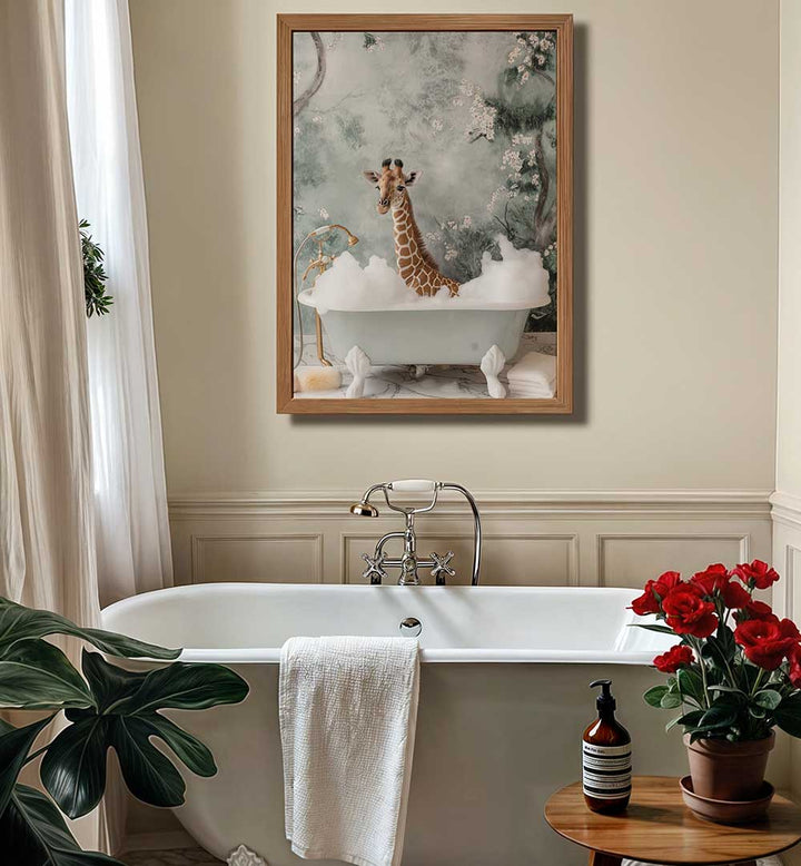 GIRAFFE BUBBLE BLISS , BATHROOM ART PRINTS