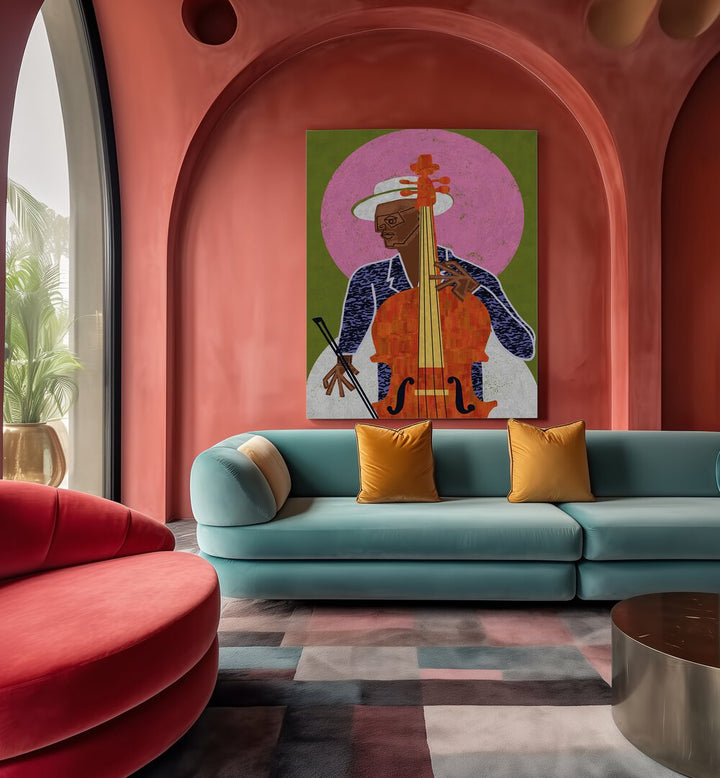 Stylish living room featuring the MUSICIAN GUY VII, MOVIE POSTERS for artistic inspiration and creativity.