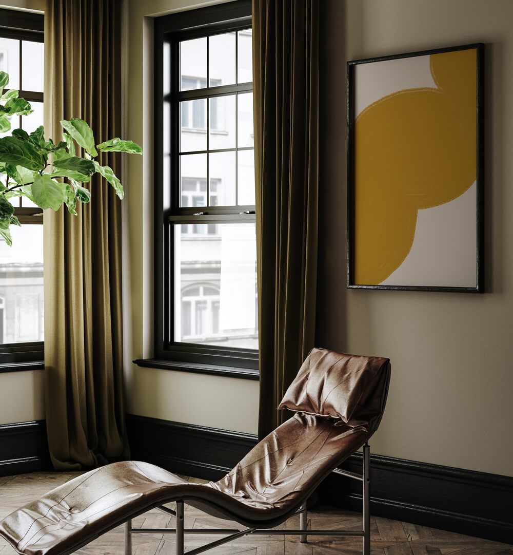 Stylish interior featuring MUSTARD SHAPE ORGANIC, ABSTRACT PAINTINGS that elevate modern home decor.