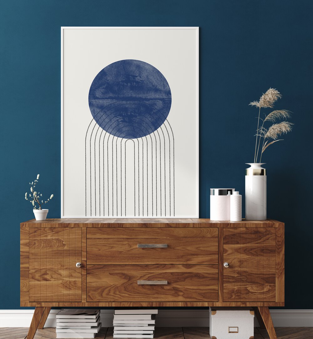 Stylish interior featuring BLUE MOON NO II., ABSTRACT PAINTINGS, enhancing the room's aesthetic appeal.