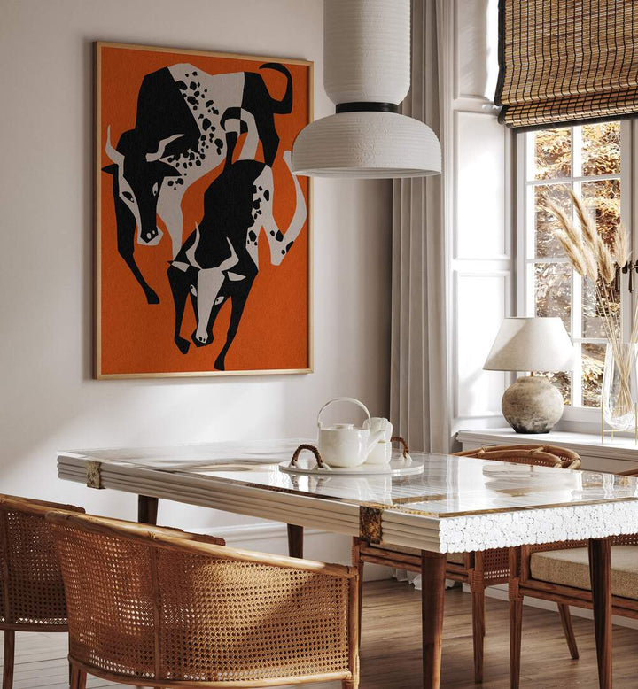 Vibrant TANGERINE BULLS, ANIMAL PAINTINGS add striking artistry to any space, enhancing your decor with bold colors.