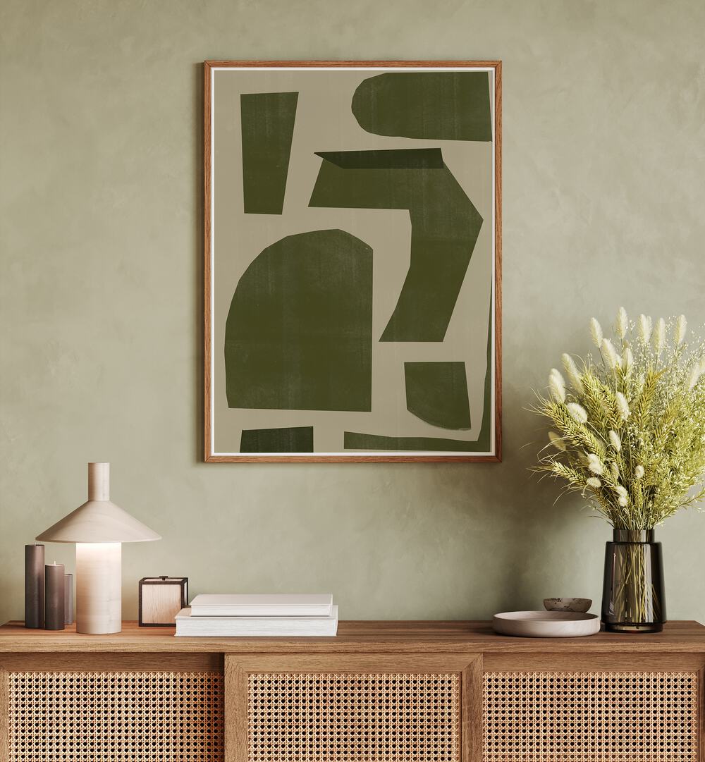Elegant GREEN COMPOSITION I, ABSTRACT PAINTINGS from The Miuus Studio enhances any space with artistic expression.