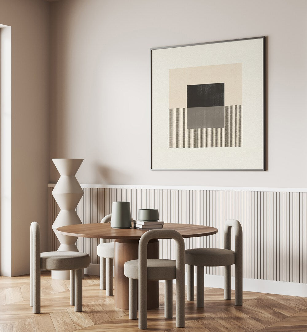 Stylish living space featuring PAPER OBJECT II, GEOMETRIC ART PRINTS, enhancing modern decor with simplicity and elegance.