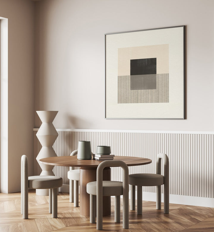 Stylish living space featuring PAPER OBJECT II, GEOMETRIC ART PRINTS, enhancing modern decor with simplicity and elegance.