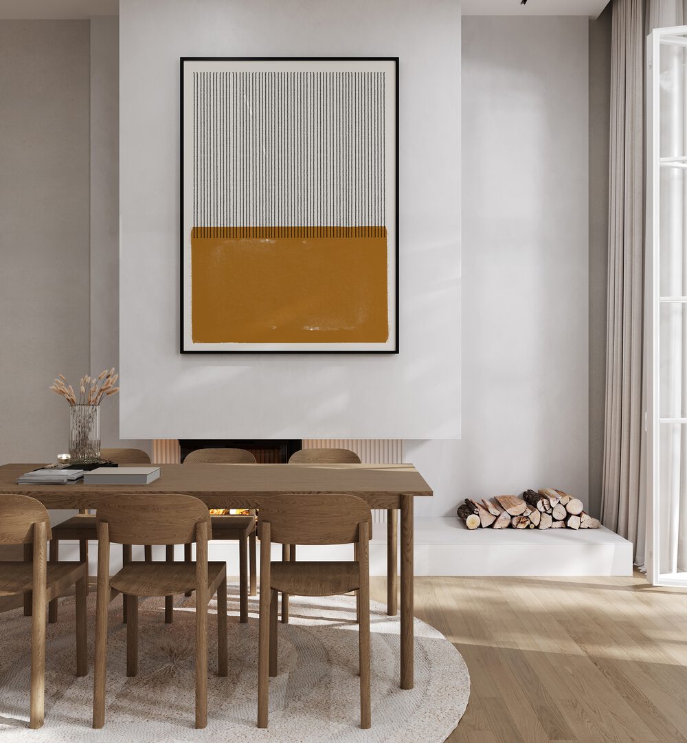 Modern dining space featuring SIMPLE NEUTRAL I, GEOMETRIC ART PRINTS from The MIUUS STUDIO, enhancing minimalist decor.