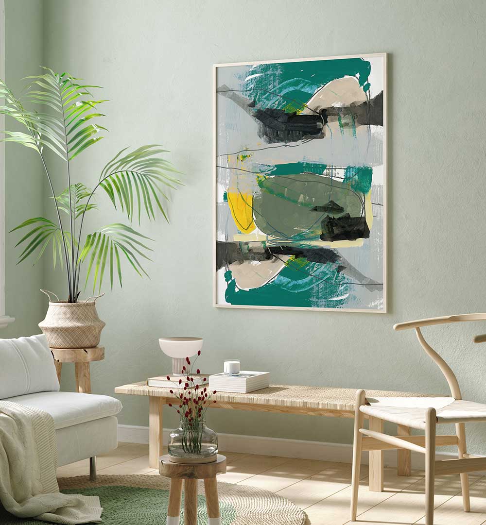 Vibrant contemporary green abstract painting enhances modern interiors, perfect for art lovers seeking unique decor.