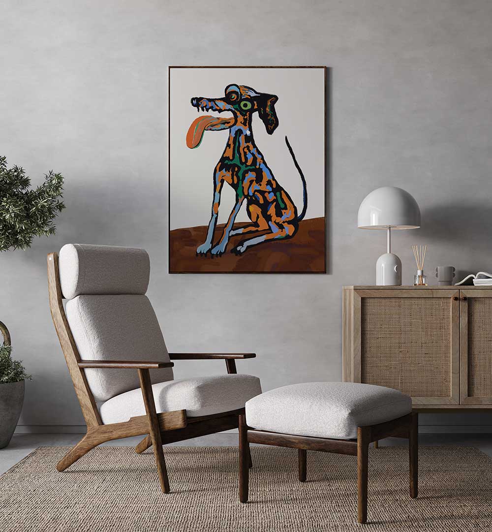 CRAZY DOG PORTRAIT , ANIMAL PAINTINGS