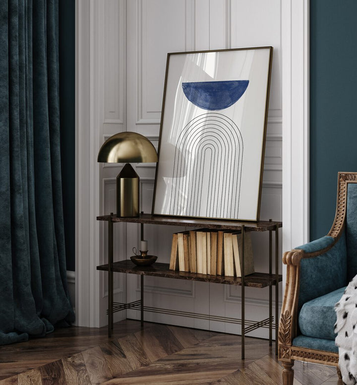 Stylish interior featuring BLUE MOON NO3., GEOMETRIC ART PRINTS, adding contemporary elegance to the space.