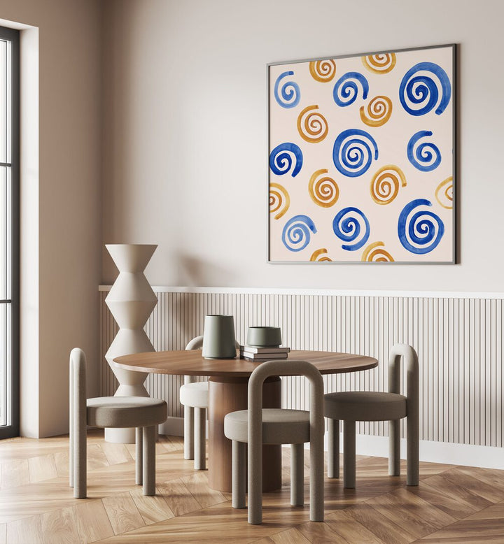 Stylish dining area featuring WATERCOLOUR TILE XV, ABSTRACT PAINTINGS, enhancing elegance in home decor.