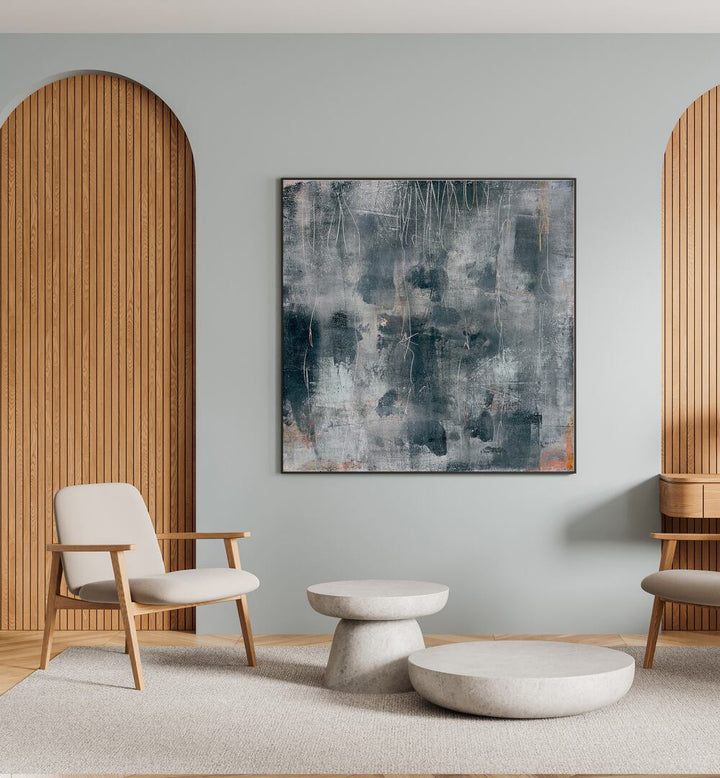 Stylish living room featuring TEX MIX II, ABSTRACT PAINTINGS, enhancing modern decor with artistic vibrancy.