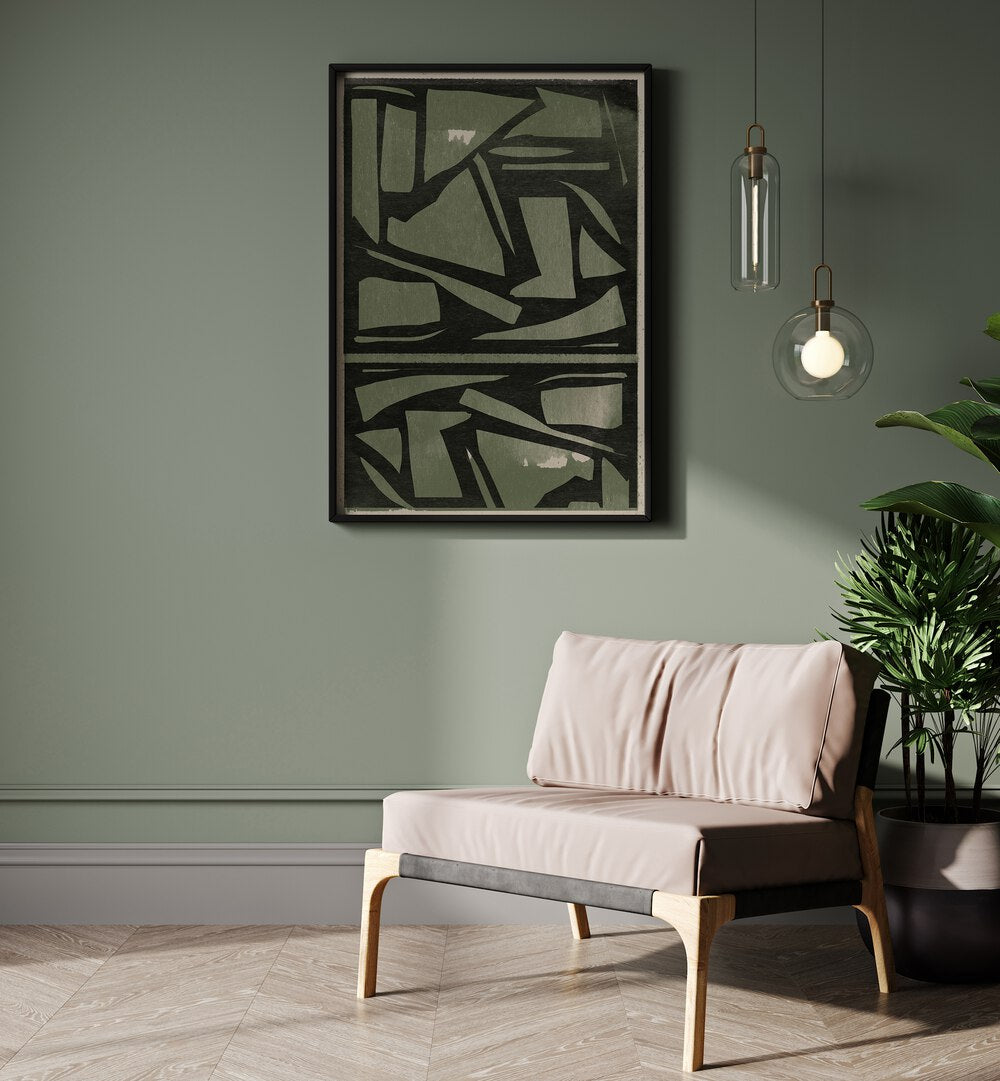 Stylish GREEN AND BLACK PAPER CUT, ABSTRACT PAINTINGS enhances modern decor, adding elegance to any living space.
