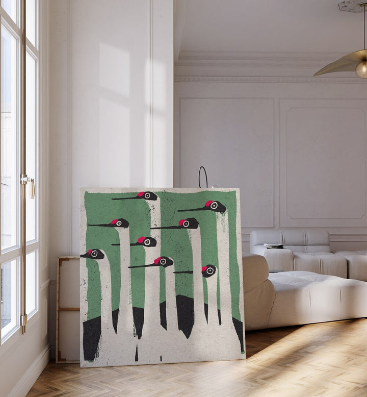 Stunning WILD SPECTATORS, ANIMAL PAINTINGS featuring elegant cranes, perfect for wildlife art lovers.