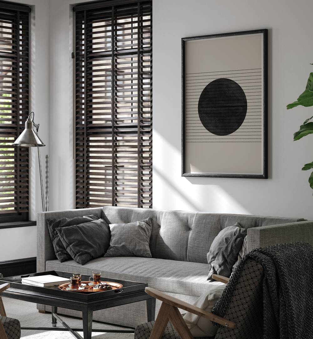 Stylish living room featuring BAB VII, GEOMETRIC ART PRINTS from The Miuus Studio, enhancing modern elegance.